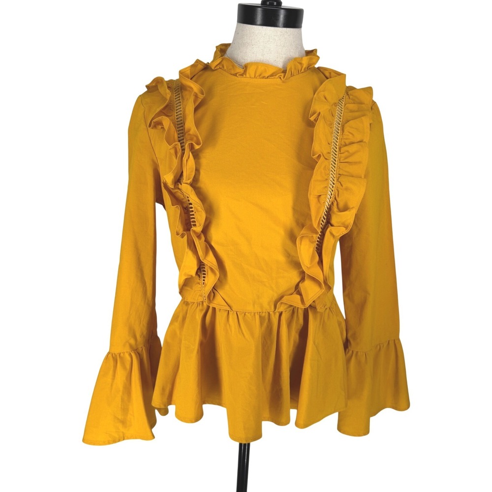 Amaryllis Victorian Ruffle Peplum Top Bell Sleeve Lace‎ Small Zip Coquette Flare